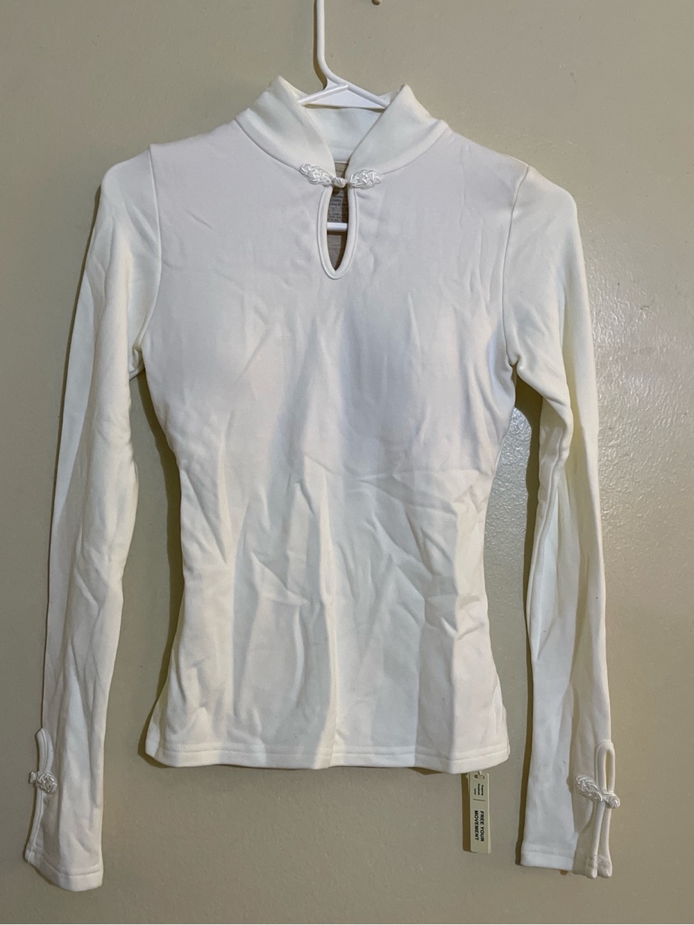 OGL White Long-Sleeve Mock Neck Top with Mandarin Collar Details